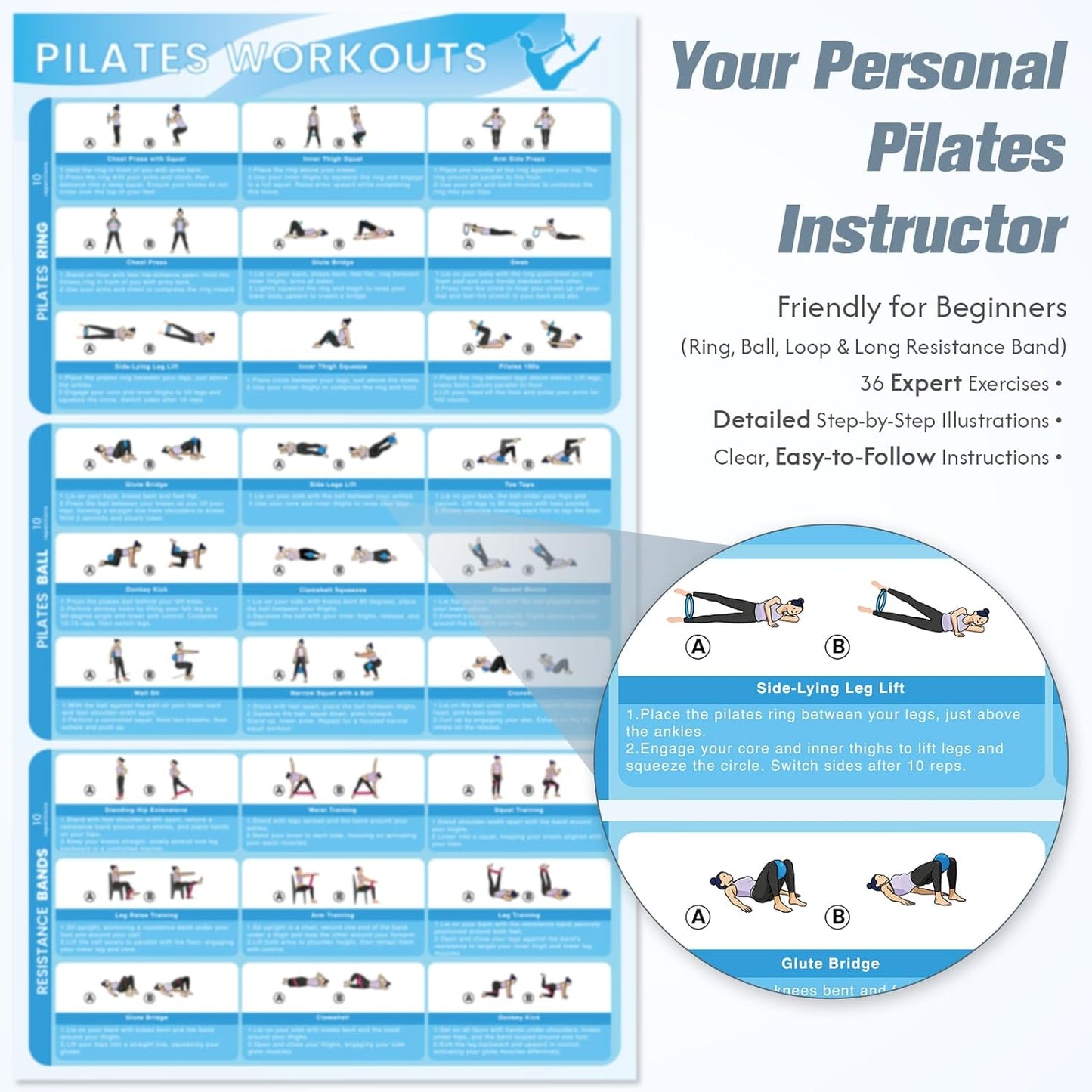 Pilates Kit, Pilates Equipment for Home Workouts, at Home Pilates Set with Complete Accessories: Pilates Ring, Pilates Ball, Long and Loop Resistance Bands, Socks, Massage Ball, Guide & Bag
