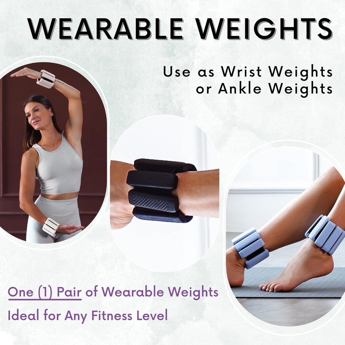 Wrist & Ankle Weights - 1 Pair - Wearable Ankle Weights for Women and Men - Wearable Bracelet for Exercise, Yoga, Walking, Running, Dance, Barre, Pilates, Cardio, Aerobics