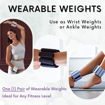 Wrist & Ankle Weights - 1 Pair - Wearable Ankle Weights for Women and Men - Wearable Bracelet for Exercise, Yoga, Walking, Running, Dance, Barre, Pilates, Cardio, Aerobics