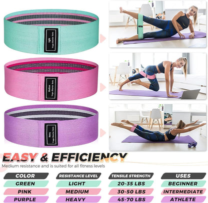 Resistance Bands for Working Out: 3-Set Professional Exercise Bands for Pilates, Yoga, Home Gym, Booty, Leg Training | Heavy/Medium/Light Fabric Loops for Women Men